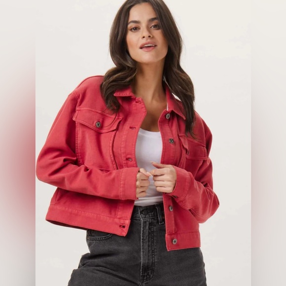 The Normal Brand Women’s Comfort Terry Trucker Button Up Jacket Small Spice Red - Picture 1 of 9